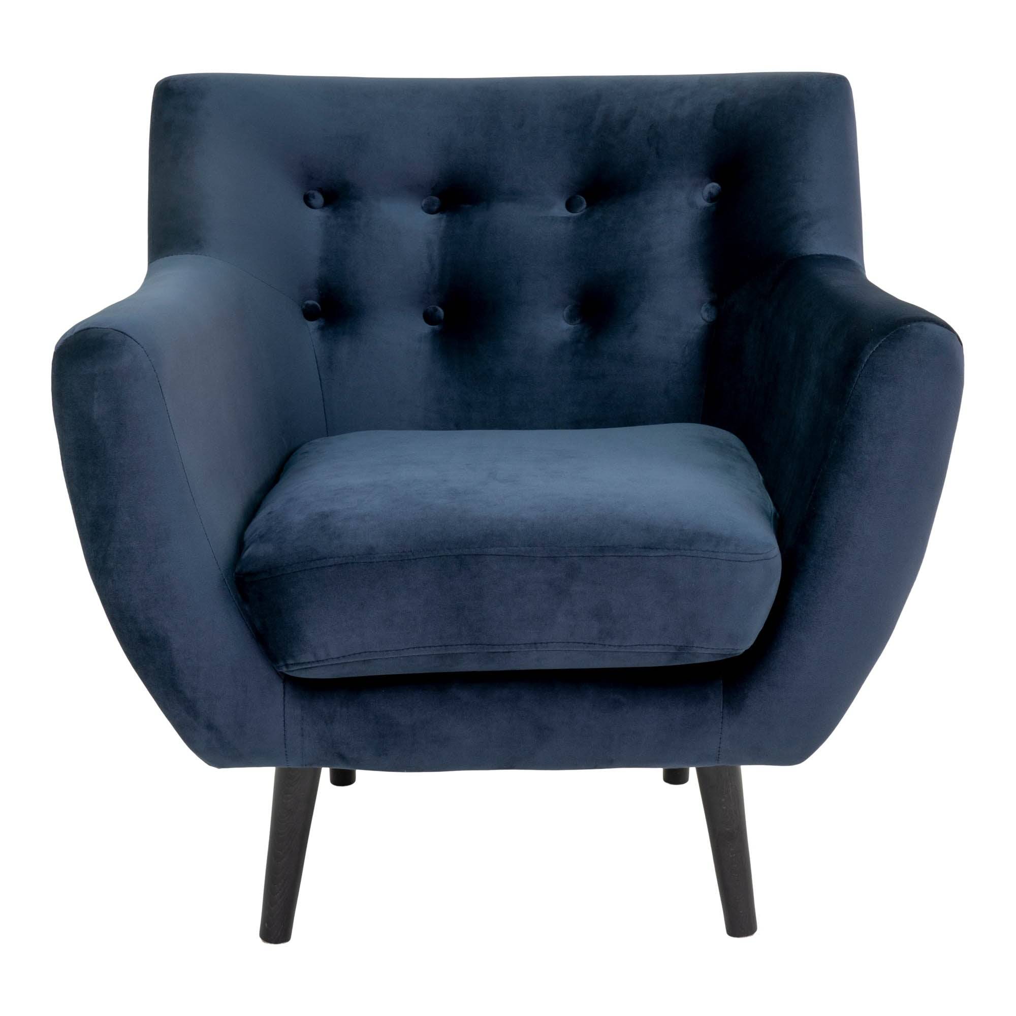 Fauteuil Monte En Velours Bleu Fonce Avec Pieds Fonces Delamaison