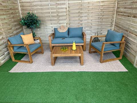 Salon de jardin d'angle 5 places en aluminium et bois d'acacia - coussins  beige - Olbia - Homifab