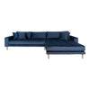 Canapé d'angle droit Lido bleu foncé en tissu et bois de hêtre