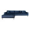 Canapé d'angle gauche Lido bleu foncé en tissu et bois de hêtre