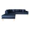Canapé en angle droit Lido en velours bleu avec quatre oreillers