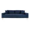 Canapé 3 places Sofa Lido en velours bleu foncé avec deux oreillers