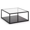 Table basse GREENHILL 80x80 métal verre noir transparent
